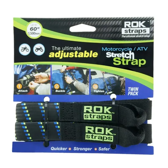 Picture of Rok Straps Motorcycle Stretch Straps 2 Pack Black/Blue/Yellow